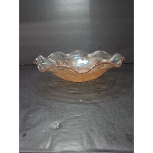 Jeanette Glass Co‎ Iris and Herringbone, Vintage Peach Glass, 11.5" D Glassware